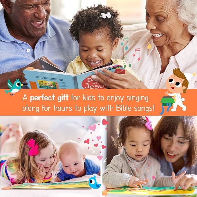 Dance with Jesus Christian Sound Books for Kids - 6 Bible Songs - Baptism, Christening, Dedication Gifts for Boys and Girls - Religious Toys, Music Books for Toddlers 1-3