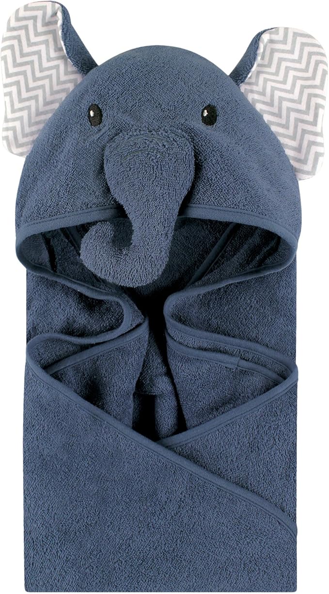 Little Treasure Unisex Baby Cotton Animal Face Hooded Towel, Chevron Elephant, One Size
