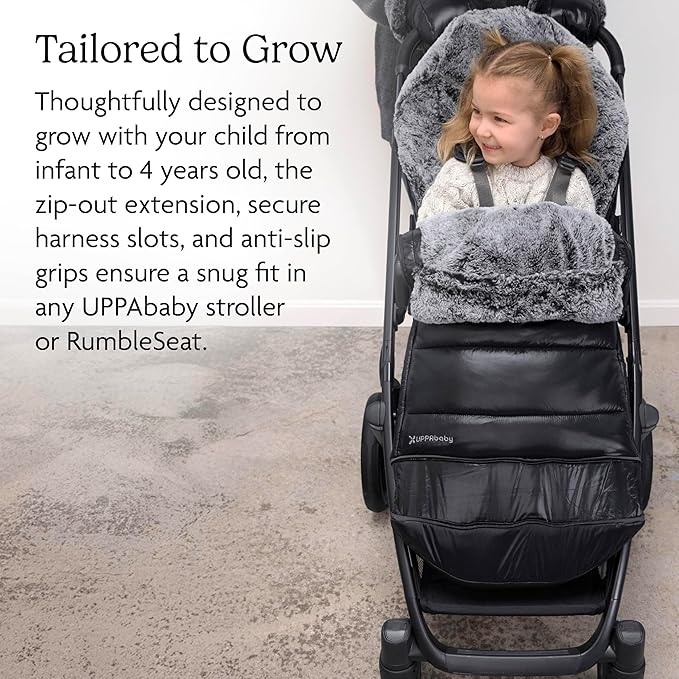 UPPAbaby CozyGanoosh Luxe 2-in-1 Footmuff - Fits Strollers + RumbleSeat – Ultra-Plush with Zip-Out Liner, All-Season Weatherproof Cover - Lyla (Onyx Nylon)