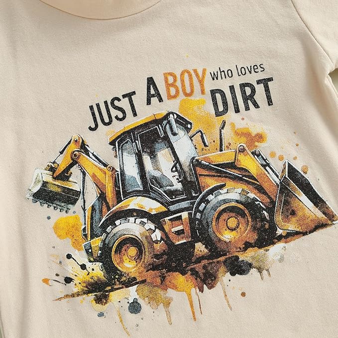 Toddler Baby Boy Clothes Summer Short Sleeve Trucks Tractors Print T-Shirt Tops Solid Color Shorts Set Casual Outfit