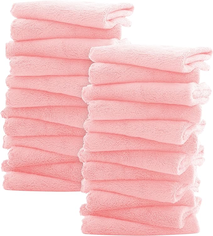 Sunny zzzZZ Ultra Soft 24 Pack Baby Washcloths - 10x10 Inches - Coral Fleece Extra Absorbent Wash Clothes for Babies, Infants and Toddlers - Sensitive Skin and Newborn - Ideal Baby - Pink
