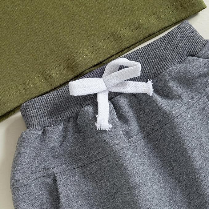 fhutpw Toddler Baby Boy Summer Clothes Tractor Letter Short Sleeve T-Shirt Tops Pockets Casual Shorts Set Infant Outfits