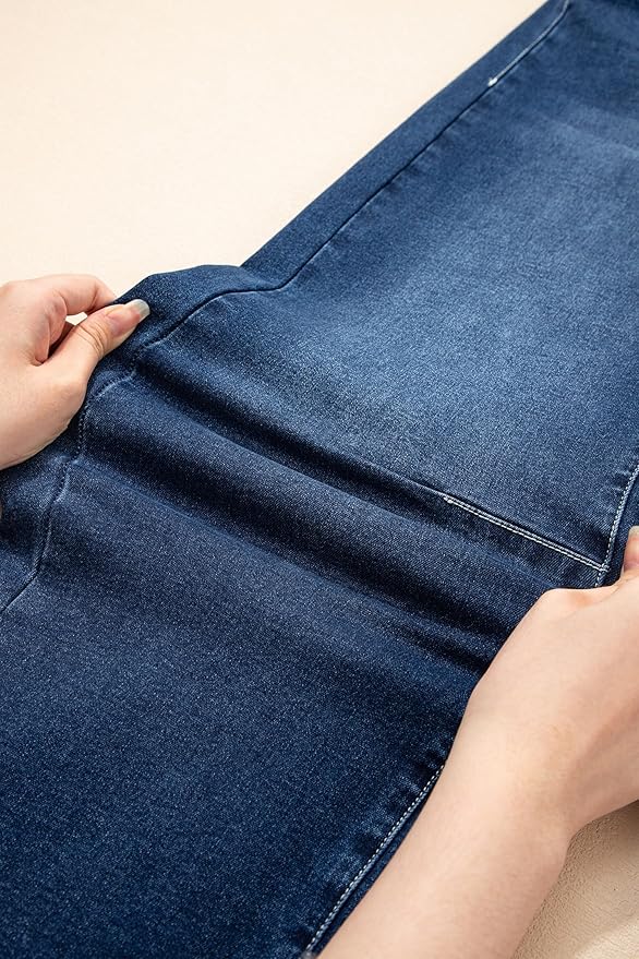 BLENCOT Women's Maternity Jeans Elastic Hight Waist Stretch Barrel Jeans Wide Leg Side Panel Pregnancy Denim Pants