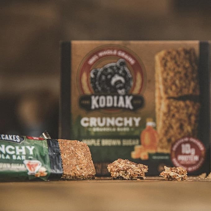 Kodiak Crunchy Granola Snack Bars, Maple Brown Sugar, High Protein, 100% Whole Grains, 1 box with 6 pouches (12 bars)