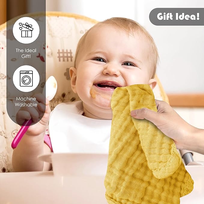 12 Pack Muslin Washcloths for Baby - 100% Cotton Baby Wash Cloths for or Baby Face Body Comfy and Soft for Newborn Infants Kids Girls and Boys - 12"x12" - Brown, Honey and Bean Paste Series