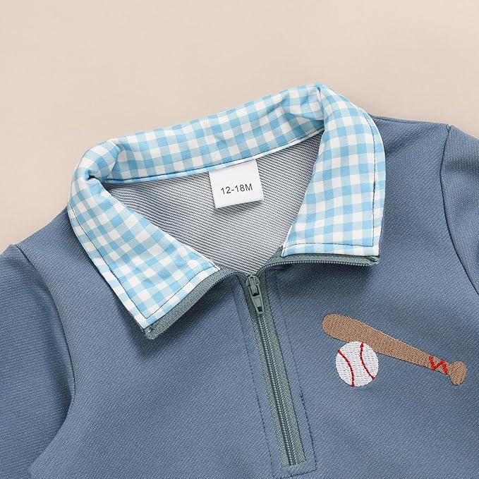 Toddler Boy Quarter Zip Collared Pullover Long Sleeve Fall Winter Baby Boy Clothes Outfit 12M-4T
