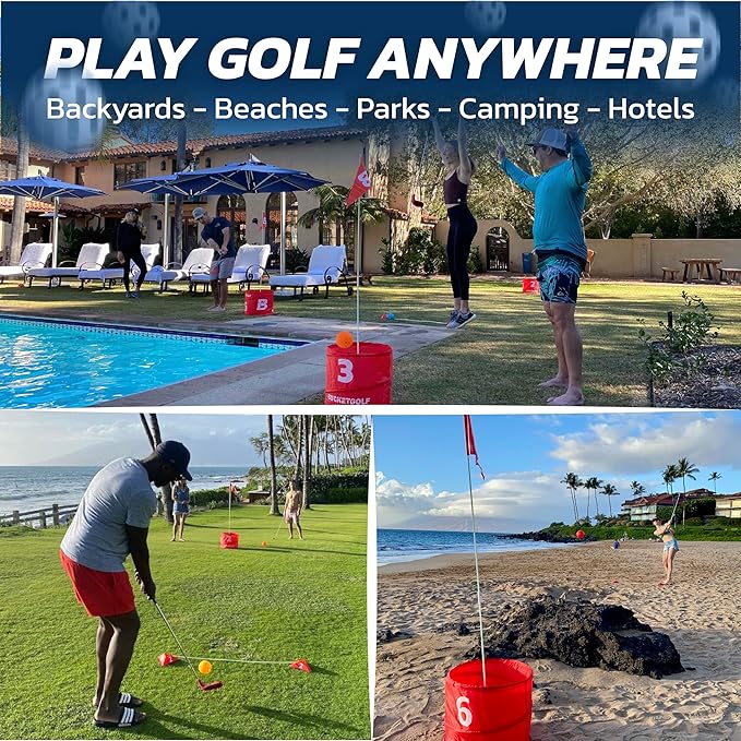 bucketgolf Game 6 Hole Bundle with Clubs - The Best Backyard Golf Game for All Ages and Levels Adults, Kids, Families, Schools, Yards, Parks, Beaches, Vacation. (2 Clubs (1RH + 1 LH))