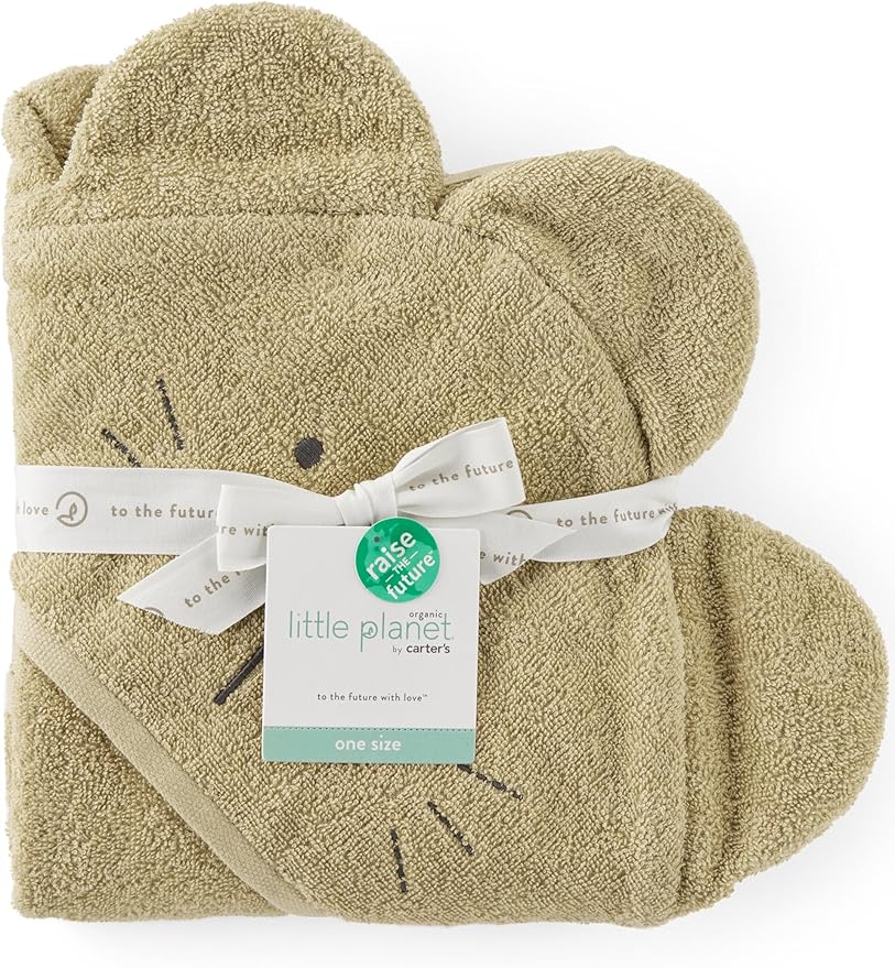 Baby Organic Cotton Bath Towel, Camp Khaki, OSZ