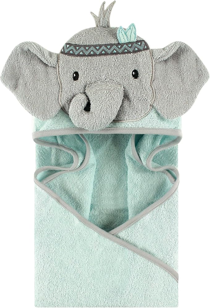Little Treasure Unisex Baby Cotton Animal Face Hooded Towel, Tribal Elephant, One Size