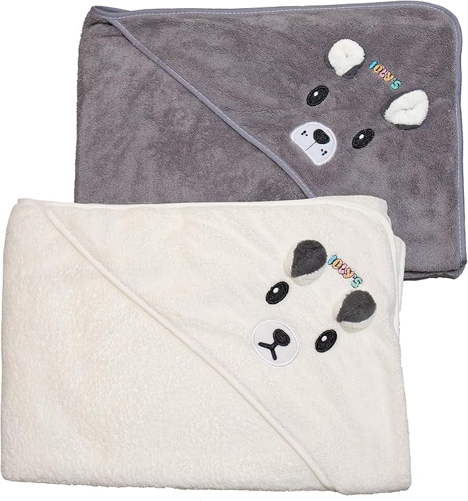 Ioly's Hooded Baby Bath Towels for Newborn Essentials 41" Set of 2 Towels with Hood for Kids Babies Toddler Infant (Large) Baby Towel Cosas para Bebes recien nacidos Bath Items (White and Gray)