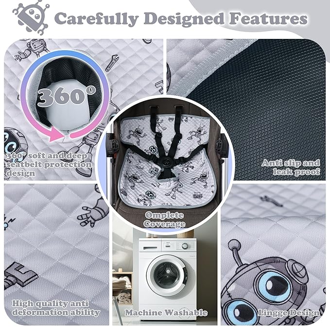 Babenest Car Seat Potty Protector Cover -Waterproof Carseat Training Liner for Baby &Toddler, Dry Piddle Pee Pad with Fun Designs for Strollers & Infant Car Seats (1pc Robot-Grey)
