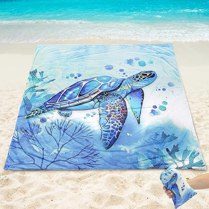 Beach Blanket Waterproof Sandproof Beach Mat 79" X 83"/10'x9'for 2-8 Adults Quick Drying Outdoor Picnic Mat Beach Accessories for Travel, Camping, Hiking