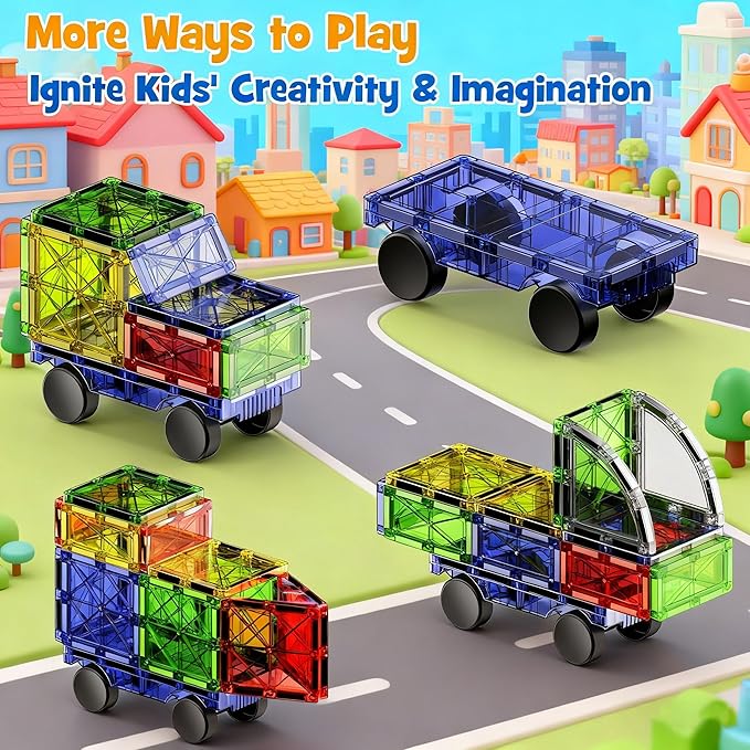 2-in-1 Dynamic Magnetic Downhill & Race Track Set - 40PCS Expandable Magnetic Tiles with Car for Creative STEM Play The Ultimate Travel Toy & Gift for Kids Ages 3-8