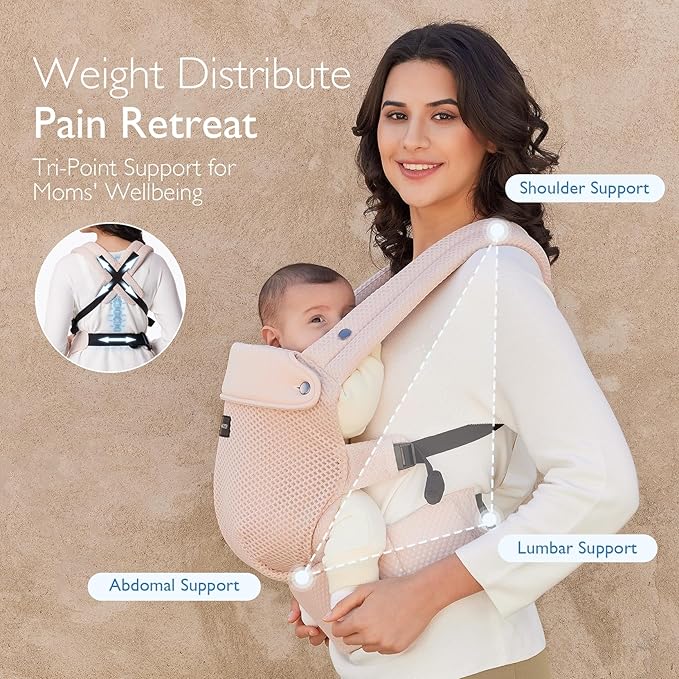 Momcozy Breathable Mesh Baby Carrier, Ergonomic and Lightweight Infant Carrier for 7-45lbs with Enhanced Lumbar Support, All Day Comfort for Hands-Free Parenting, Air Mesh-Pink