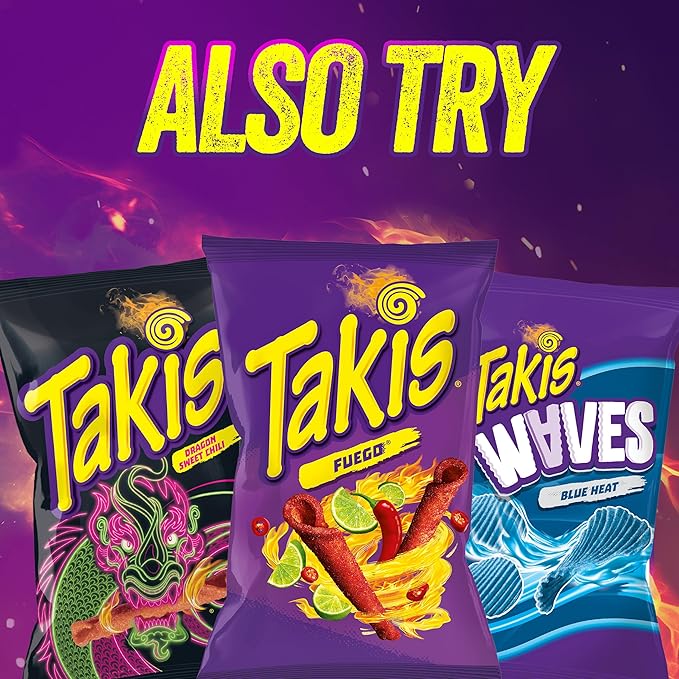 Takis Blue Heat Mini 25 pc / 1.23 oz Bite Size Multipack, Hot Chili Pepper Flavored Extreme Spicy Rolled Tortilla Chips