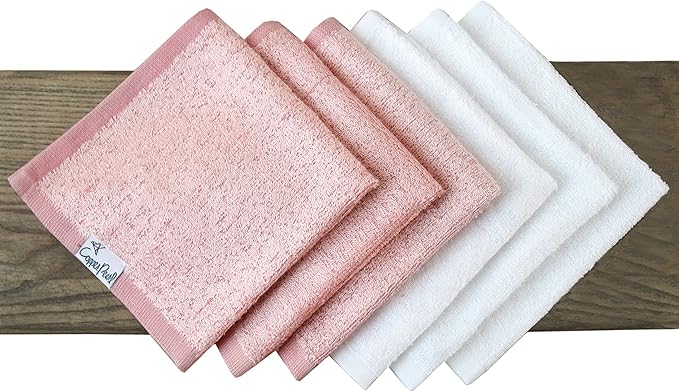 Copper Pearl 6 Ultra Soft Baby Bath Washcloths Premium Large Soft Darling (Pink/White) 11" x 11" Towels