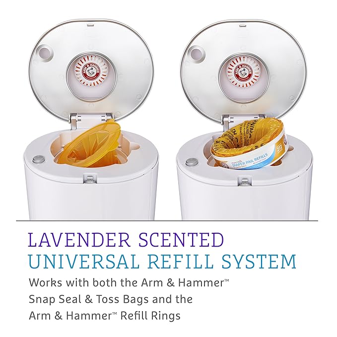 Munchkin® STEP™ Diaper Pail Powered by Arm & Hammer, #1 in Odor Control, Award-Winning, Includes 21 Snap, Seal & Toss™ Bags, 1 Starter Refill Ring, and 1 PUCK™ Baking Soda Cartridge