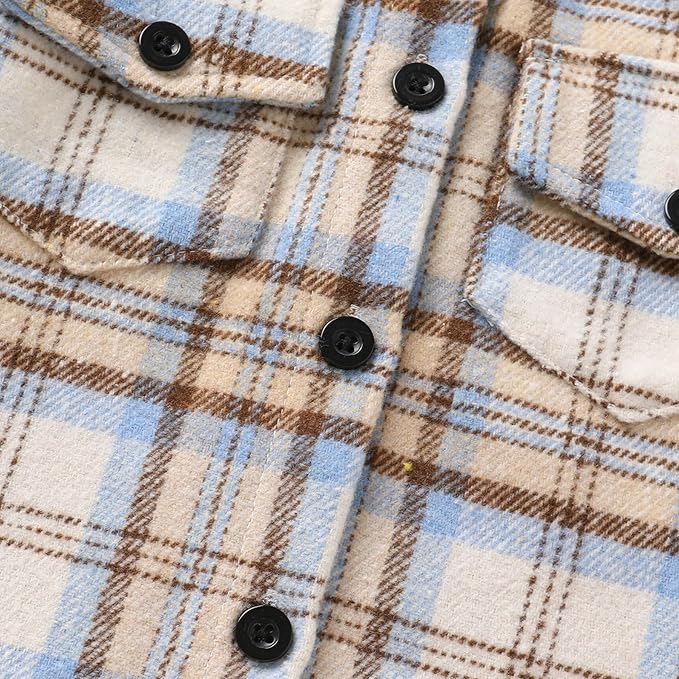 YOUNGER STAR Toddler Kids Boys Girls Flannel Hooded Plaid Shirt Button Baby Red Clothes