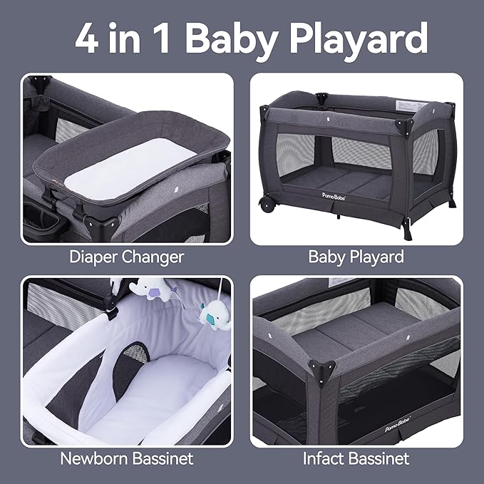 Pamo Babe Portable Playpen Foldable Playard for Baby and Toddler Mattress, Changing Table for Newborn Portable Playard