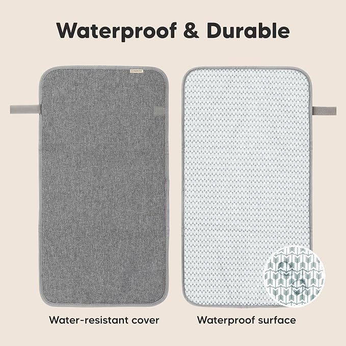 KeaBabies Portable Diaper Changing Pad, Easy Wipe Clean - Foldable Waterproof Baby Changing Mat for Diaper Bag, Compact, Lightweight, 25x13 Newborn, Infant,Baby Changer Travel Essential (Classic Gray)