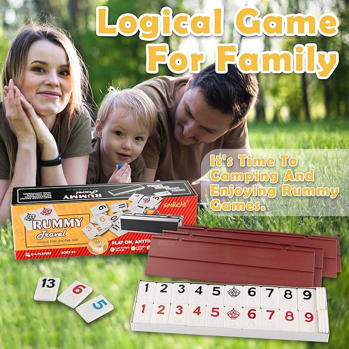 Smilejoy Rummy Cube Game Four Players Edition, Deluxe 106 Tiles Rummy Cube with Portable Aluminum Box, Classic Board Game for Children and Adults,4 Durable Plastic Trays,Timing(2-4 palyers)