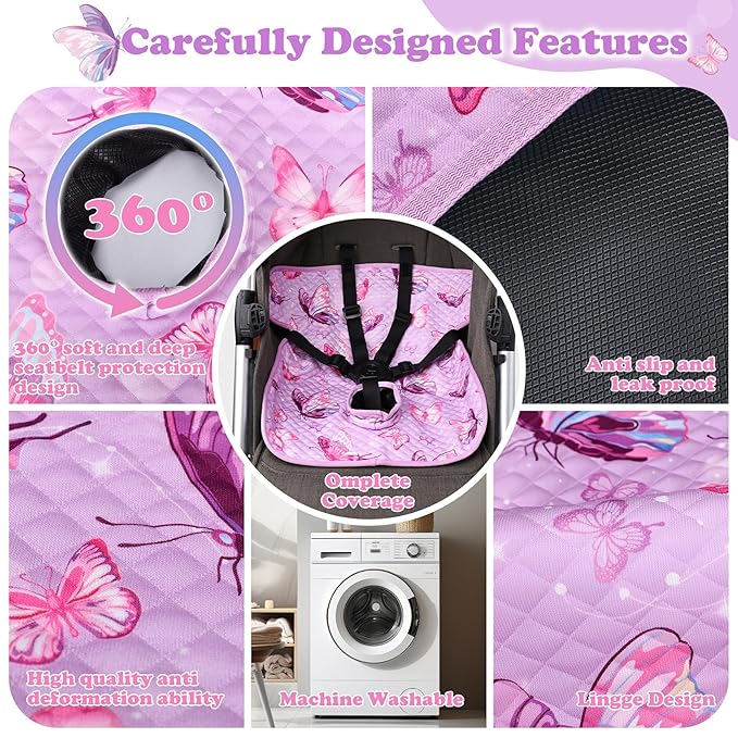Babenest Car Seat Potty Protector Cover -Waterproof Carseat Training Liner for Baby &Toddler Shower Gift, Dry Piddle Pee Pad with Fun Designs for Strollers & Infant Car Seats (2pcs, Butterfly-Purple)