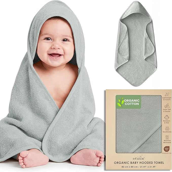 100% Organic Cotton Plush Woven Hooded Baby Bath Towels - Soft and Absorbent 31x31 Inches for Newborns and Kids, Baby Hood Towels for Newborn, Premium Infant Towels (Moos Green)