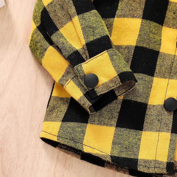 YOUNGER STAR Toddler Kids Boys Girls Flannel Hooded Plaid Shirt Button Baby Red Clothes