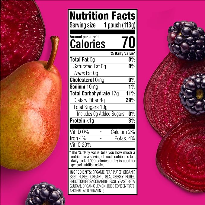 HAPPYTOT Organics Stage 4 Baby Food Pouches, Gluten Free, Vegan Snack, Super Bellies, Fruit & Veggie Puree, Pears, Beets & Blackberries 4 Ounce (Pack of 16)