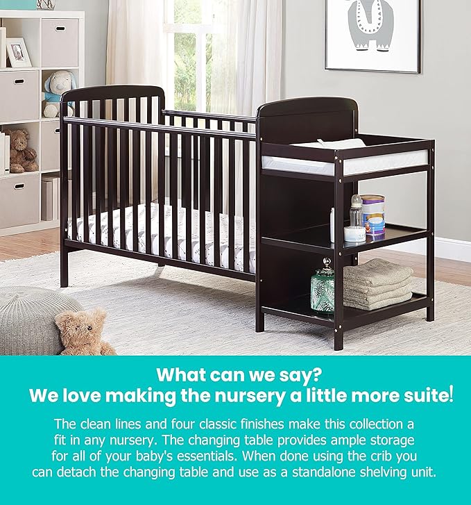Suite Bebe Ramsey 3-in-1 Convertible Crib and Changing Table with Toddler Guard Rail Bundle, Expresso