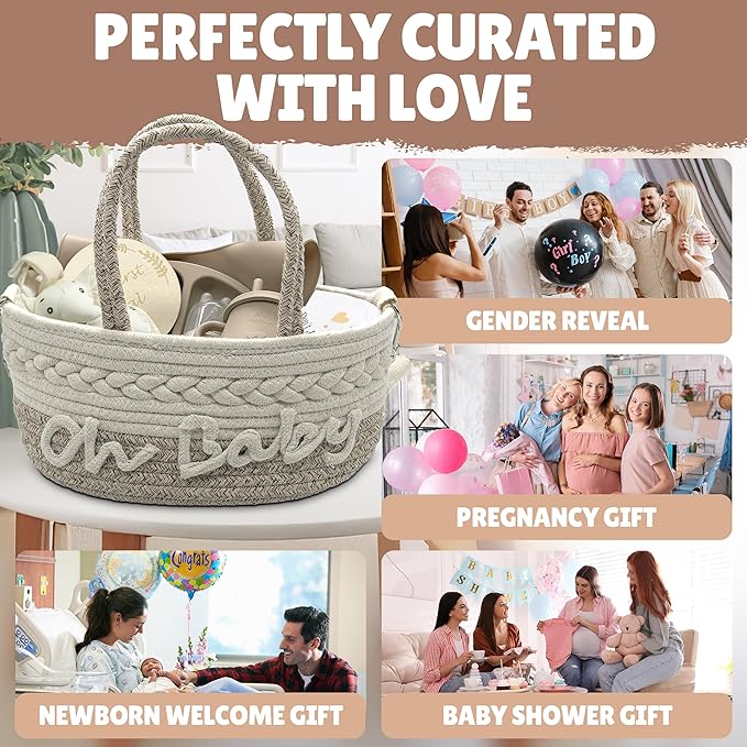 Baby Gift Set | 11 Piece Gender Neutral Newborn Gift Basket for Boys & Girls – Baby Essentials with Plate, Bib, Spoon, Cup, Feeder, Outfit, Rattles & Storage Bag