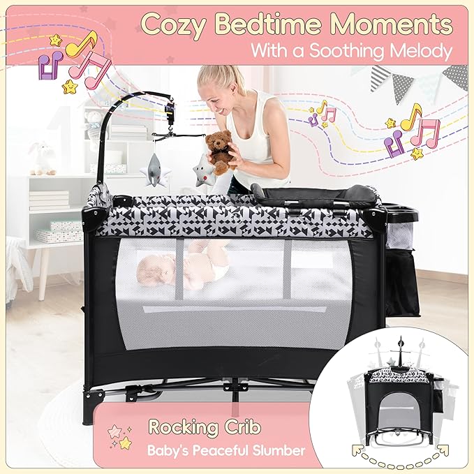 Xilingol 5-in-1 Baby Bassinet Bedside Sleeper, Baby Pack and Play with Changing Table, Portable Crib with Carry Bag, Cosleeper Bassinet Attach to Bed for Newborn to Toddlers