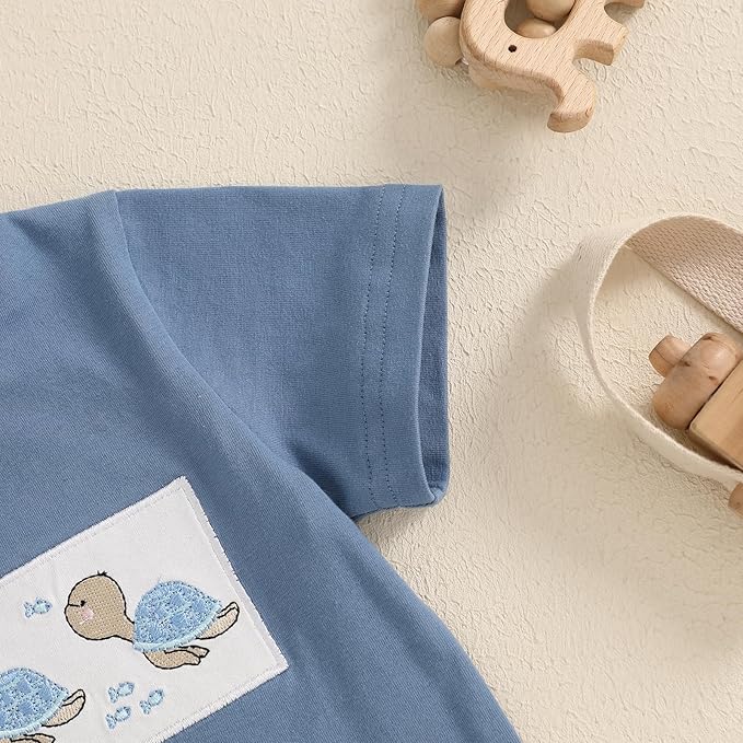 fhutpw Toddler Baby Boy Summer Clothes Tractor Letter Short Sleeve T-Shirt Tops Pockets Casual Shorts Set Infant Outfits