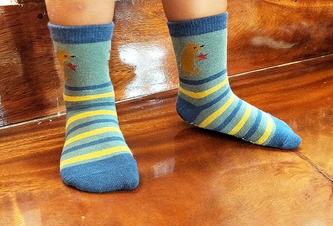 RATIVE Non Skid Anti Slip Crew Socks With Grips for Baby Infant Toddlers Kids Boys