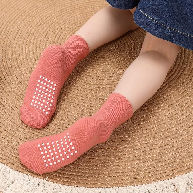 JAKIDAR 12 Pack Baby Toddler Socks Non Slip Grip Cotton Crew Socks for Boys Girls Infants Kids