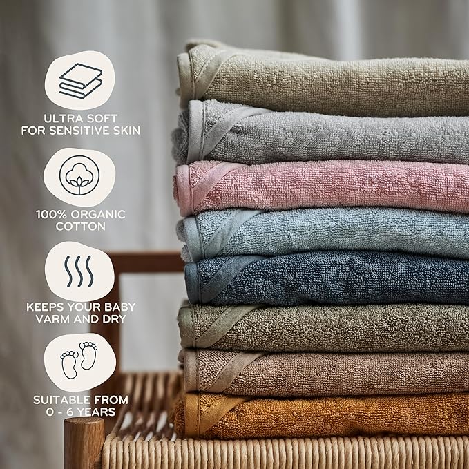 Baby Hooded Towel – Organic Cotton Baby Bath Towels – Baby Towels, Baby Bath Towels for Baby Boy, Baby Girl, 32" x 32" Super-Soft and Absorbent Baby Towels for Newborn (Dino - Green Moss)