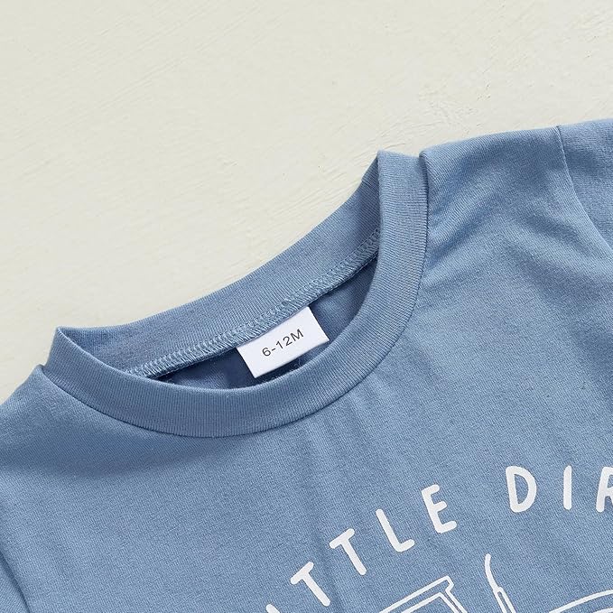 fhutpw Toddler Baby Boy Summer Clothes Tractor Letter Short Sleeve T-Shirt Tops Pockets Casual Shorts Set Infant Outfits