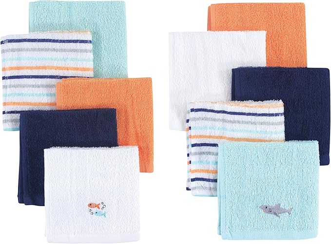 Hudson Baby Unisex Baby Super Soft Cotton Washcloths, Shark, One Size