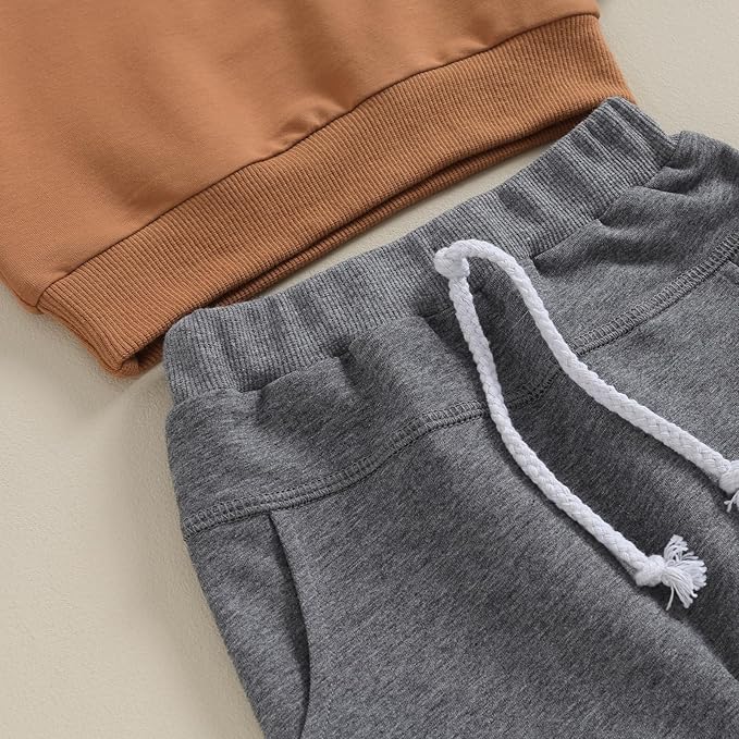 Toddler Baby Boy Clothes Solid Color Long Sleeve Crewneck Sweatshirt Top Casual Pants Set 2Pcs Fall Winter Outfits