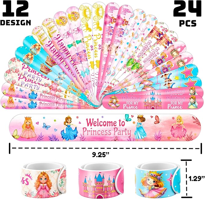 72PCS Little Princess Party Set - 48PCS Temporary Tattoos & 24PCS Slap Bracelets - Cute Birthday Supplies, Baby Shower Gifts, Classroom Rewards & Princess-Themed Decor for Girls