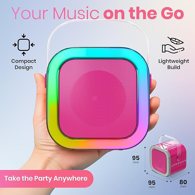 Mini Karaoke Machine for Adults Kids Teen with 2 Wireless Microphones, Birthday Gift Girls 8-12, Toys for Ages 5-7, Small Portable Bluetooth Speaker, Mini Microphone, Teens Car Singing Mic