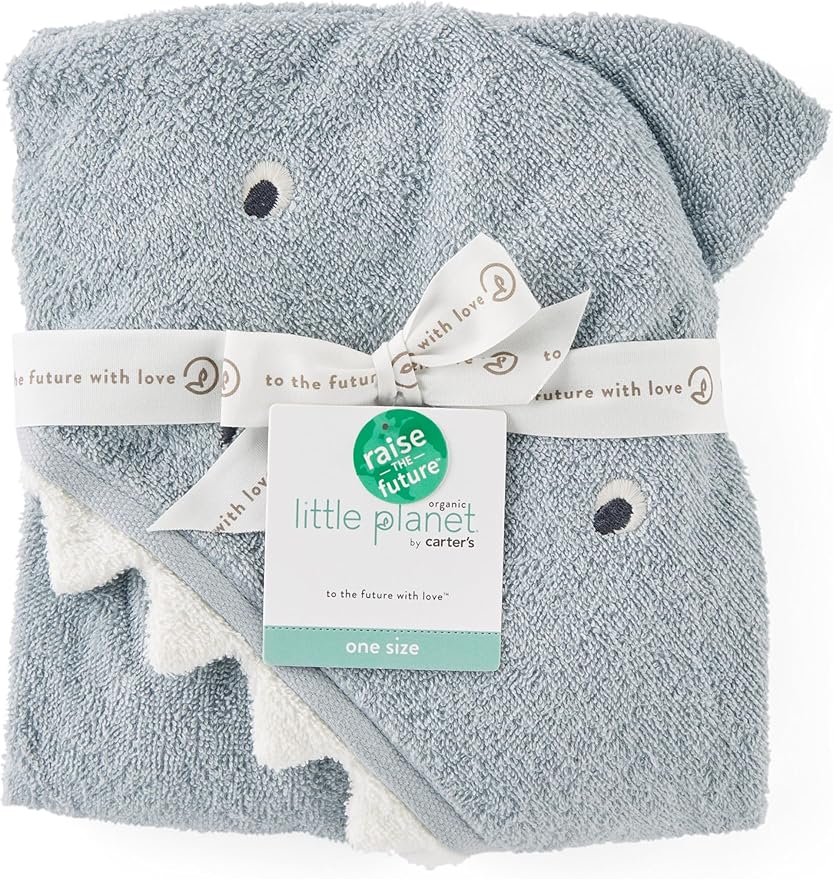 Little Planet by Carter's Unisex-Baby Organic Cotton Towel, Shark/Galaxy Grey, OSZ