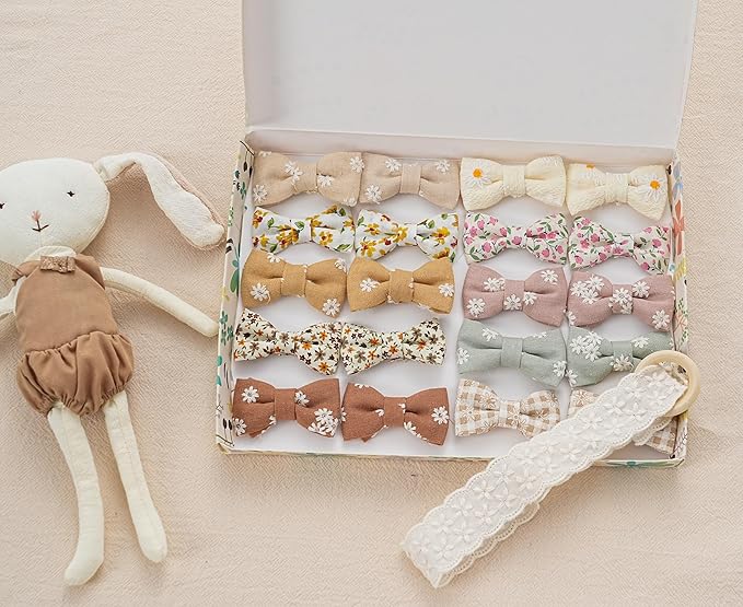 20 Pcs Hair Clips for Girls with Bows Holder Flower,2" Fully Lined Alligator Clips and Barrettes,Handmade Hair Accessories for Baby Toddler Young Kids School Age Girls Gifts