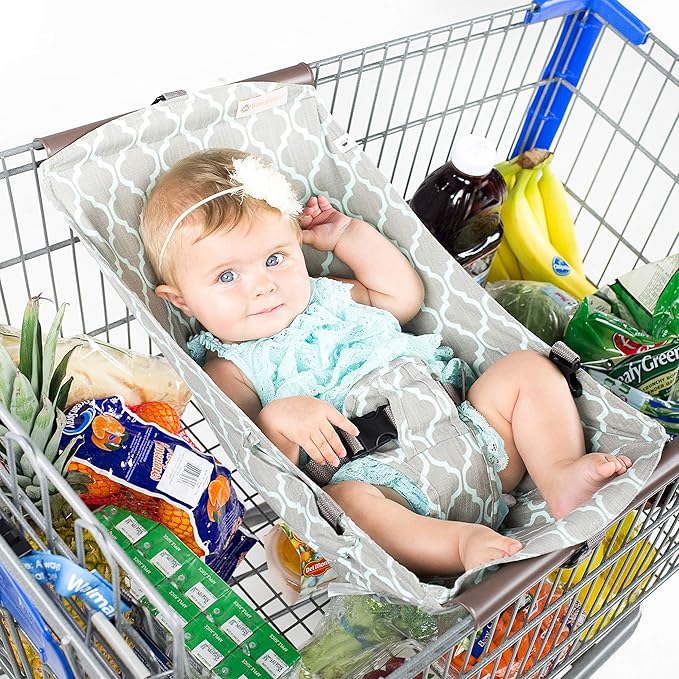 Binxy Baby Shopping Cart Hammock for Infants and Toddlers, Cart Seats for Babies, for All Car Seat Models, Grocery Cart Hammock for Baby, Capacity of up to 50 lbs, Gray and Aqua