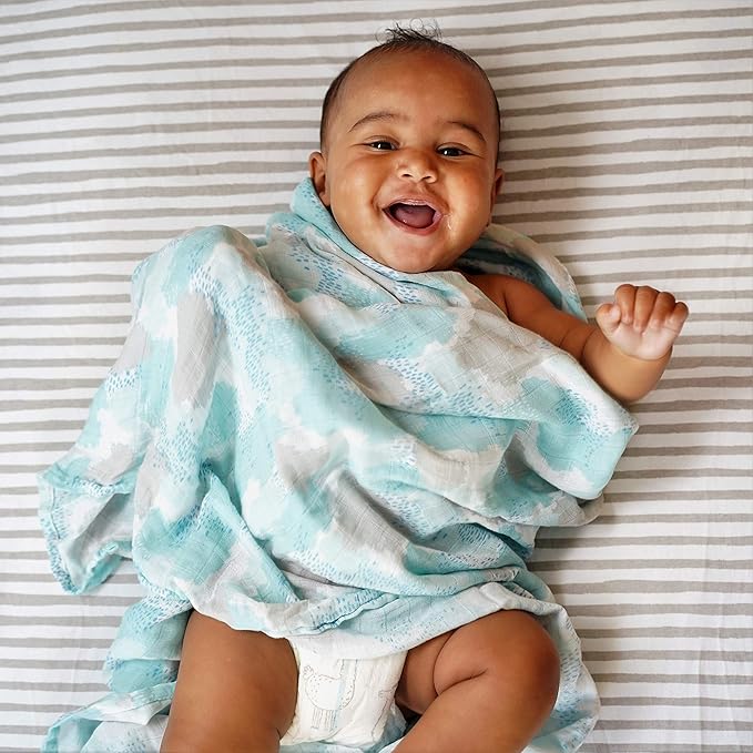Ely’s & Co. Waterproof Crib Sheet/Toddler Bed Sheets – All-in-One Mattress Protector and Fitted Sheet – Soft Jersey Cotton, Grey Splash & Stripes, Gender Neutral Nursery Bedding Essential – 2-Pack