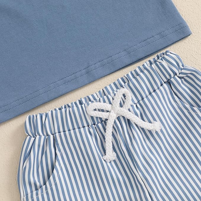 fhutpw Toddler Baby Boy Summer Clothes Tractor Letter Short Sleeve T-Shirt Tops Pockets Casual Shorts Set Infant Outfits