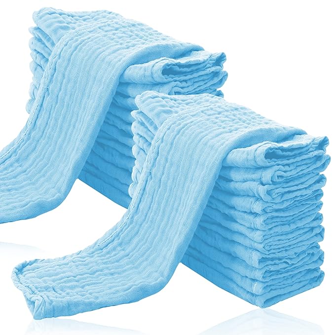 Cute Castle 24 Pack Muslin Burp Cloths for Baby - Ultra-Soft 100% Cotton Baby Washcloths - Large 20'' by 10'' Super Absorbent Milk Spit Up Rags - Burpy Cloths for Unisex, Boy, Girl - Aquamarine