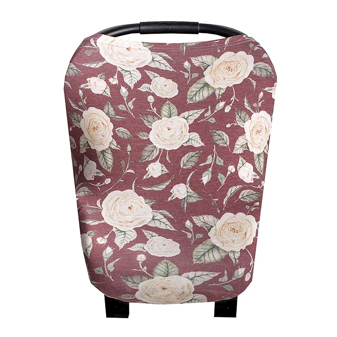 Baby Car Seat Cover Canopy and Nursing Cover Multi-Use Stretchy 5 in 1 Gift Scarlet by Copper Pearl