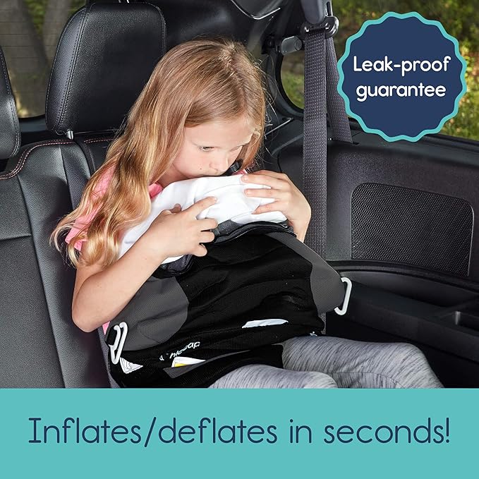 Hiccapop UberBoost Inflatable Booster Car Seat | Blow up Narrow Backless Booster Car Seat for Travel | Portable Booster Seat for Toddlers, Kids, Child | Black/Gray