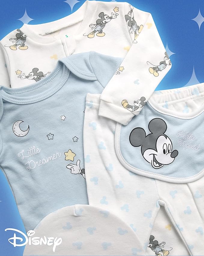 Disney Newborn Baby Girl Boy Clothes - 7 Piece Mickey Mouse Winnie the Pooh Bib Onesie Overall Beanie Pants Gift Bag Gift Set